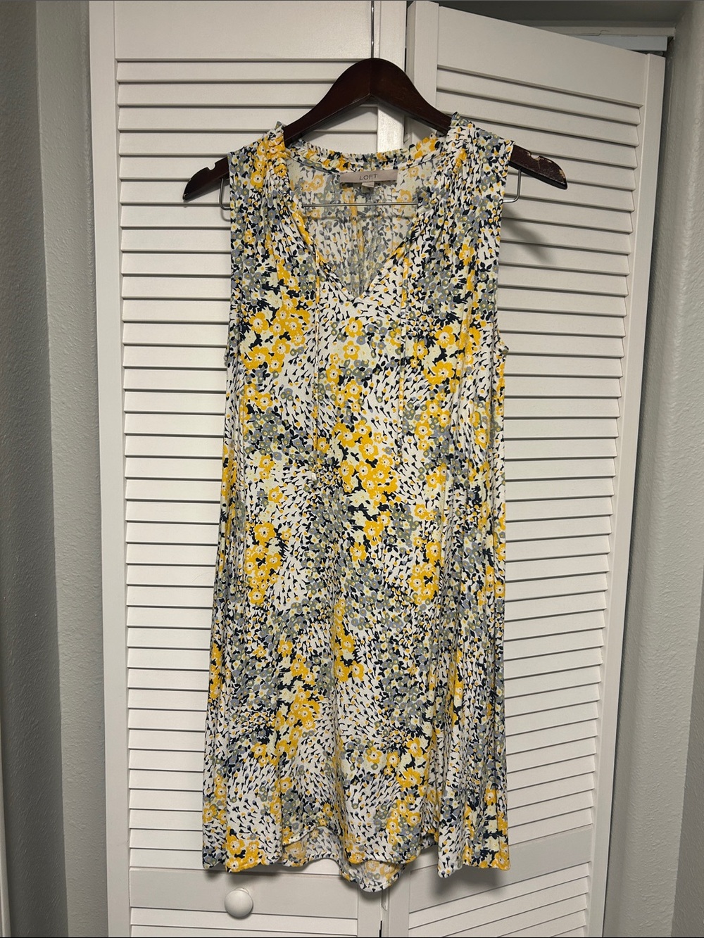 LOFT Yellow Floral V-Neck Sleeveless Mini Dress
